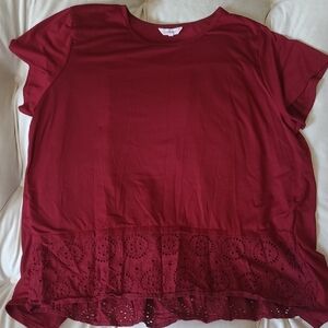 Women's Red Lace Hem Top